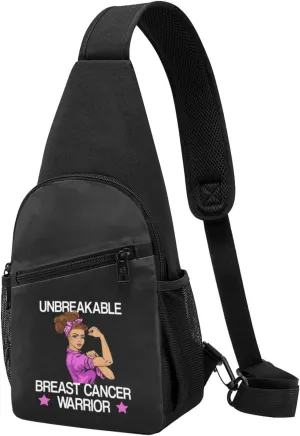 Unbreakable Breast Cancer Warrior Sling Bag Crossbody Backpack Shoulder Casual Daypack Bags for Men Women