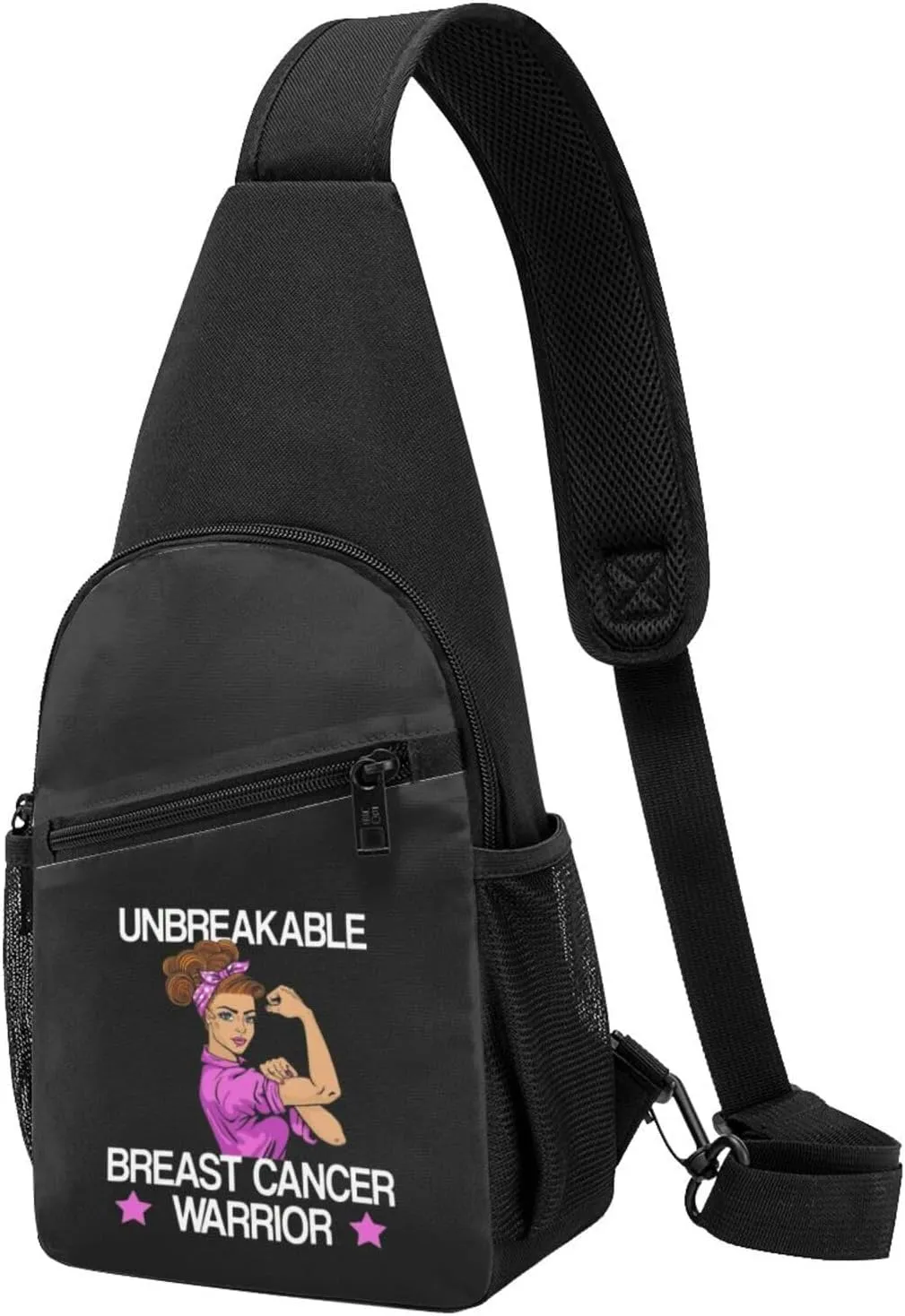 Unbreakable Breast Cancer Warrior Sling Bag Crossbody Backpack Shoulder Casual Daypack Bags for Men Women
