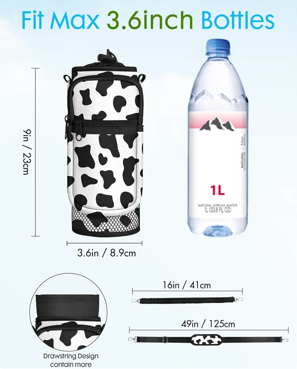 Under 32 oz Water Bottle Holder Bag with Strap - Crossbody & Woven Handle Sling for Carrier Walking with Phone Pocket