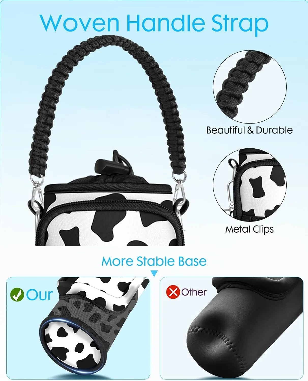 Under 32 oz Water Bottle Holder Bag with Strap - Crossbody & Woven Handle Sling for Carrier Walking with Phone Pocket