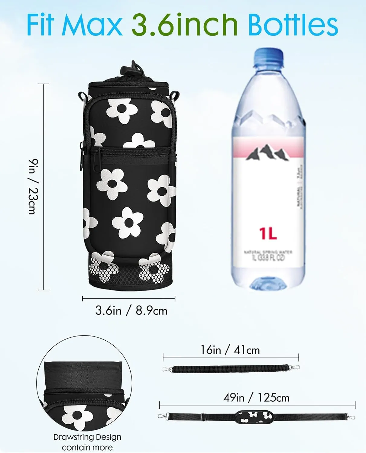 Under 32 oz Water Bottle Holder Bag with Strap - Crossbody & Woven Handle Sling for Carrier Walking with Phone Pocket