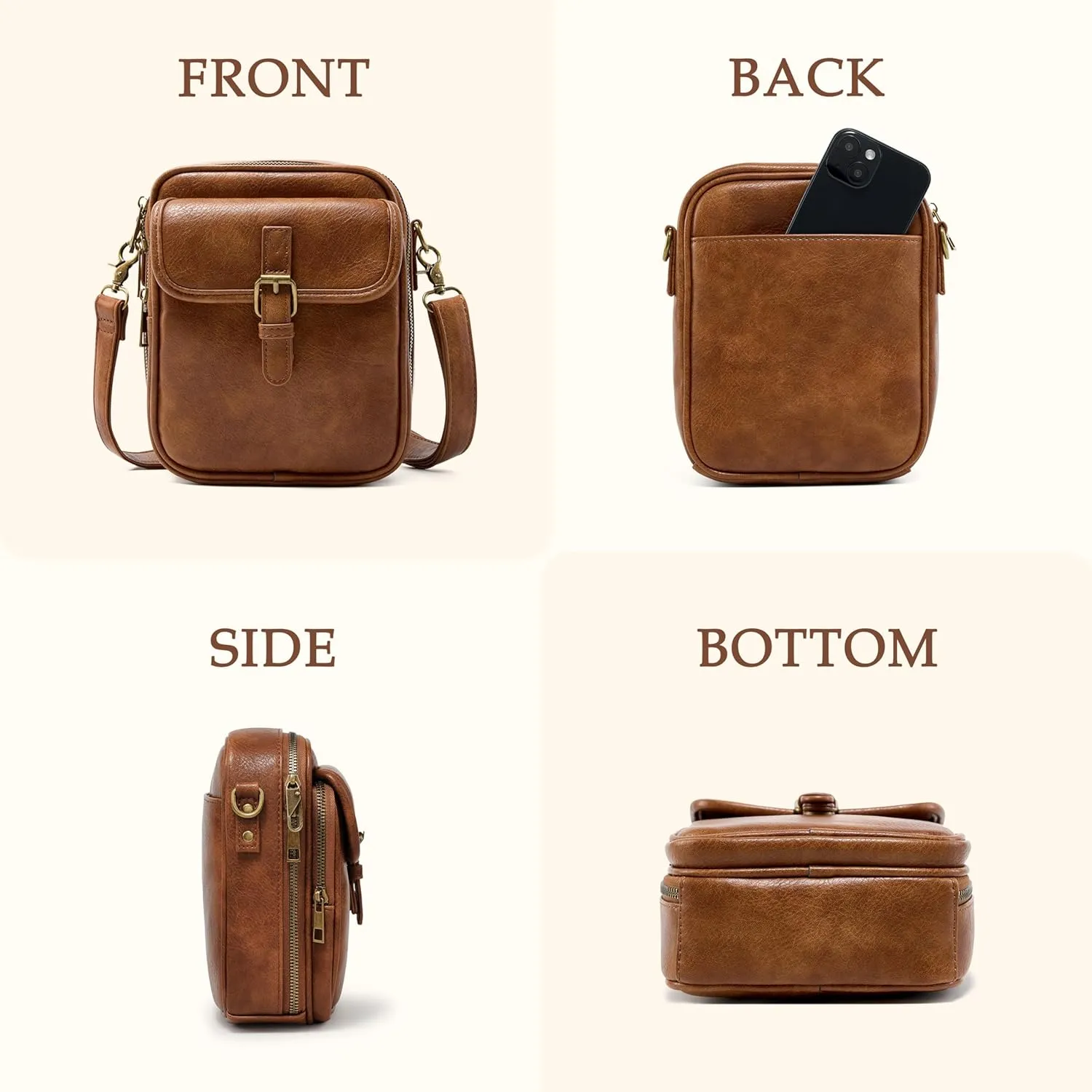 Unisex Small Vegan Leather Crossbody Bag - Vintage Anti-Theft Purse with Card Slots Urvashi Tojoyride