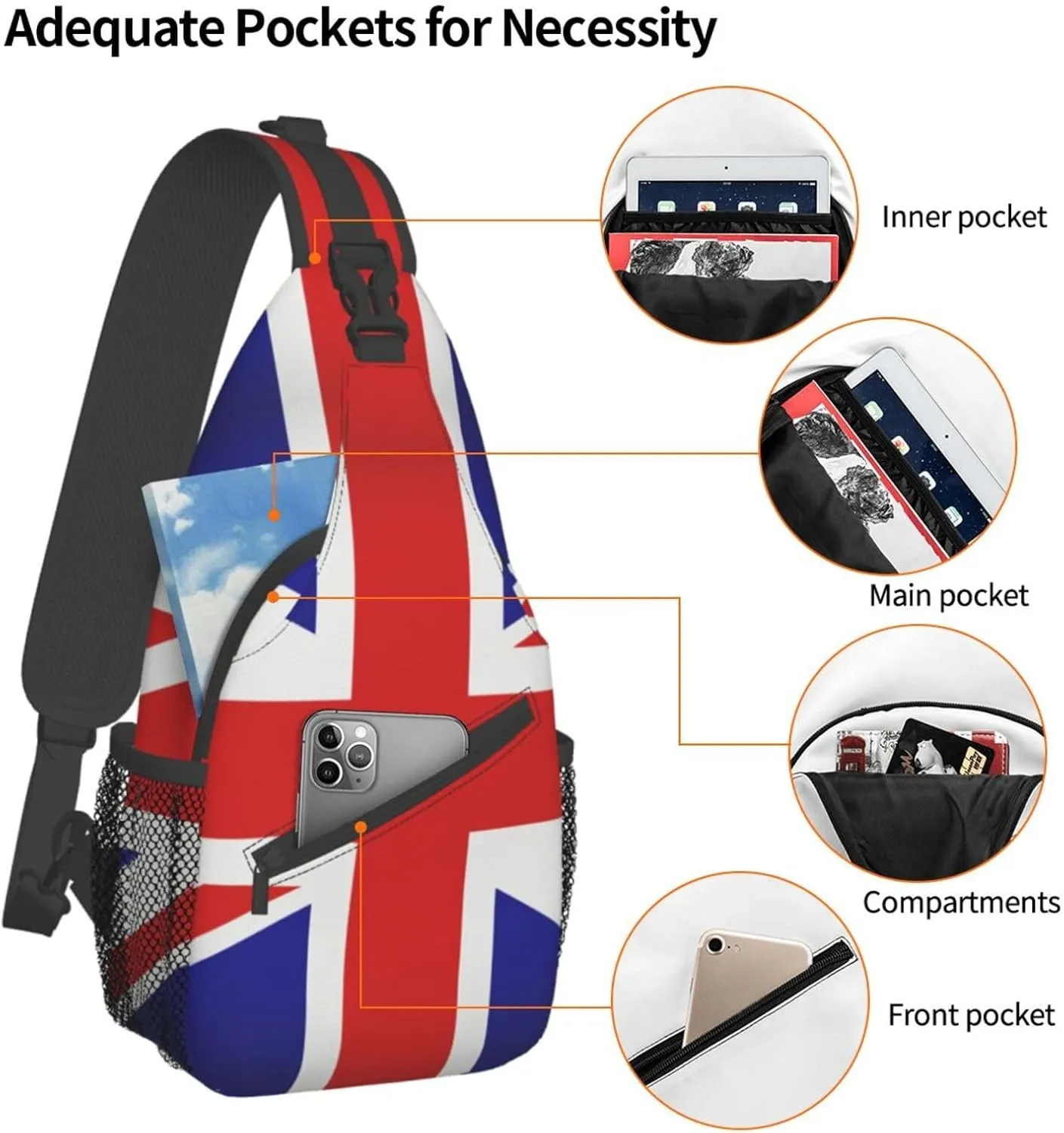 United Kingdom Flag Union Jack Small Sling Bag for Women Men Crossbody Sling Backpack Travel Hiking Daypack Shoulder Chest Bag with Adjustable Strap