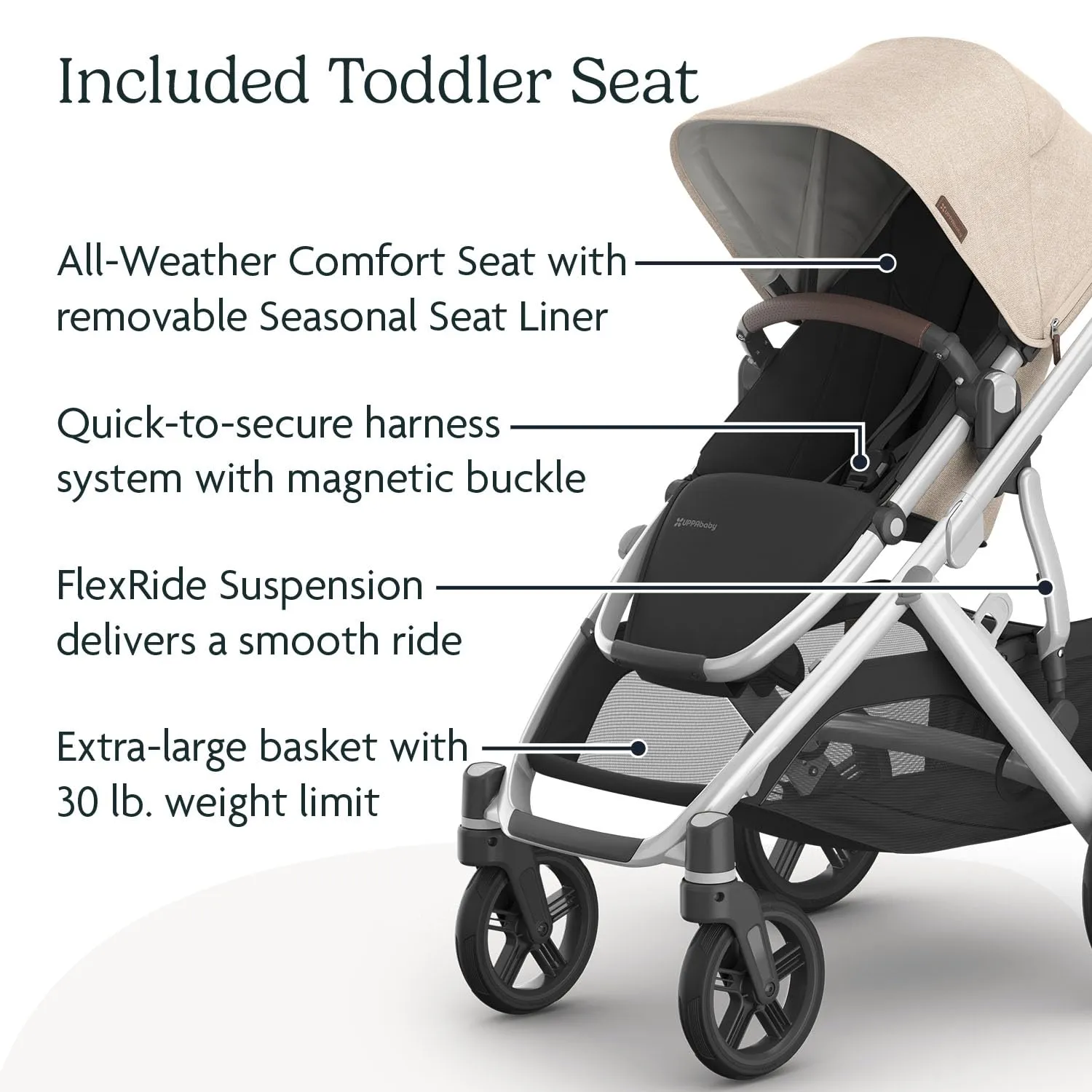 UPPAbaby Vista V3 Stroller   Bassinet V3 - Convertible Single-to-Double Stroller System- Bassinet, Toddler Seat, Bug Shield, Rain Shield Included - Declan (Oat Mélange/Silver Frame/Chestnut Leather)