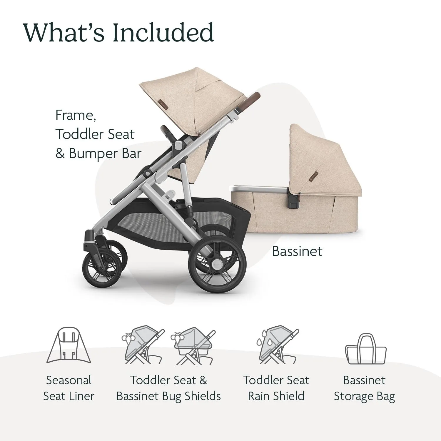 UPPAbaby Vista V3 Stroller   Bassinet V3 - Convertible Single-to-Double Stroller System- Bassinet, Toddler Seat, Bug Shield, Rain Shield Included - Declan (Oat Mélange/Silver Frame/Chestnut Leather)