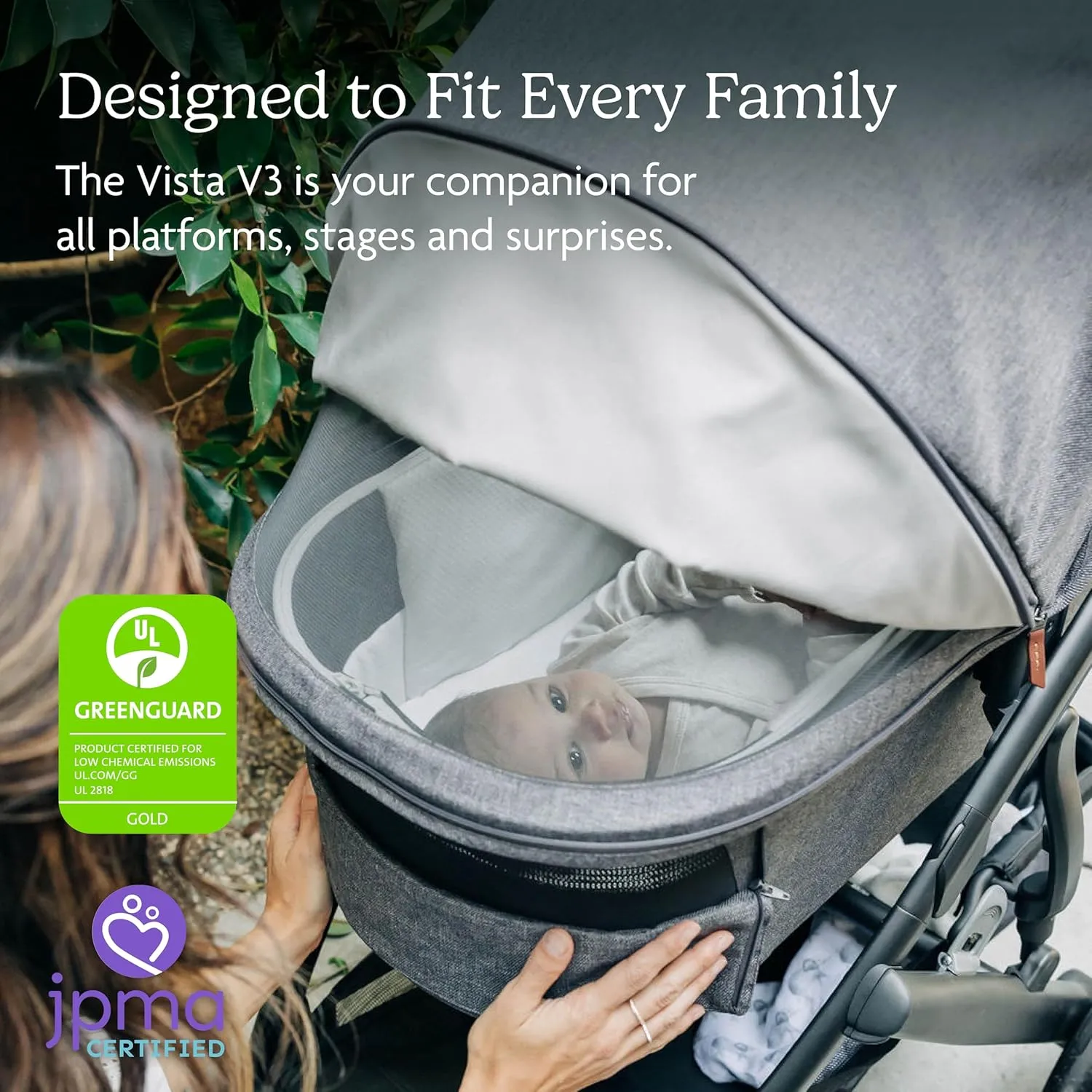 UPPAbaby Vista V3 Stroller   Bassinet V3 - Convertible Single-to-Double Stroller System- Bassinet, Toddler Seat, Bug Shield, Rain Shield Included - Declan (Oat Mélange/Silver Frame/Chestnut Leather)