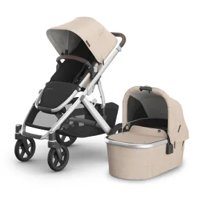 UPPAbaby Vista V3 Stroller   Bassinet V3 - Convertible Single-to-Double Stroller System- Bassinet, Toddler Seat, Bug Shield, Rain Shield Included - Declan (Oat Mélange/Silver Frame/Chestnut Leather)