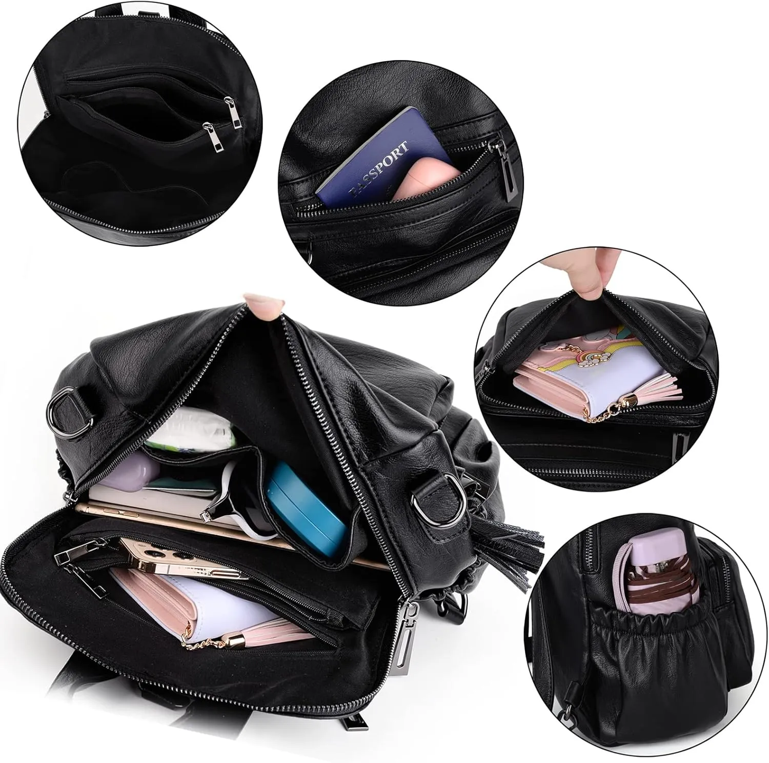 Uromee Backpack Purse for Women Small Vegan Leather Ladies Fashion Tassel Mini Travel Shoulder Bag Convertible
