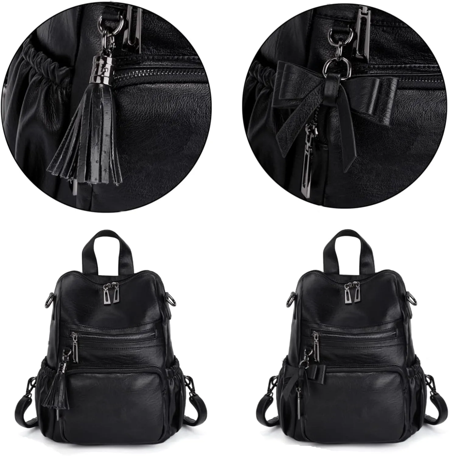 Uromee Backpack Purse for Women Small Vegan Leather Ladies Fashion Tassel Mini Travel Shoulder Bag Convertible