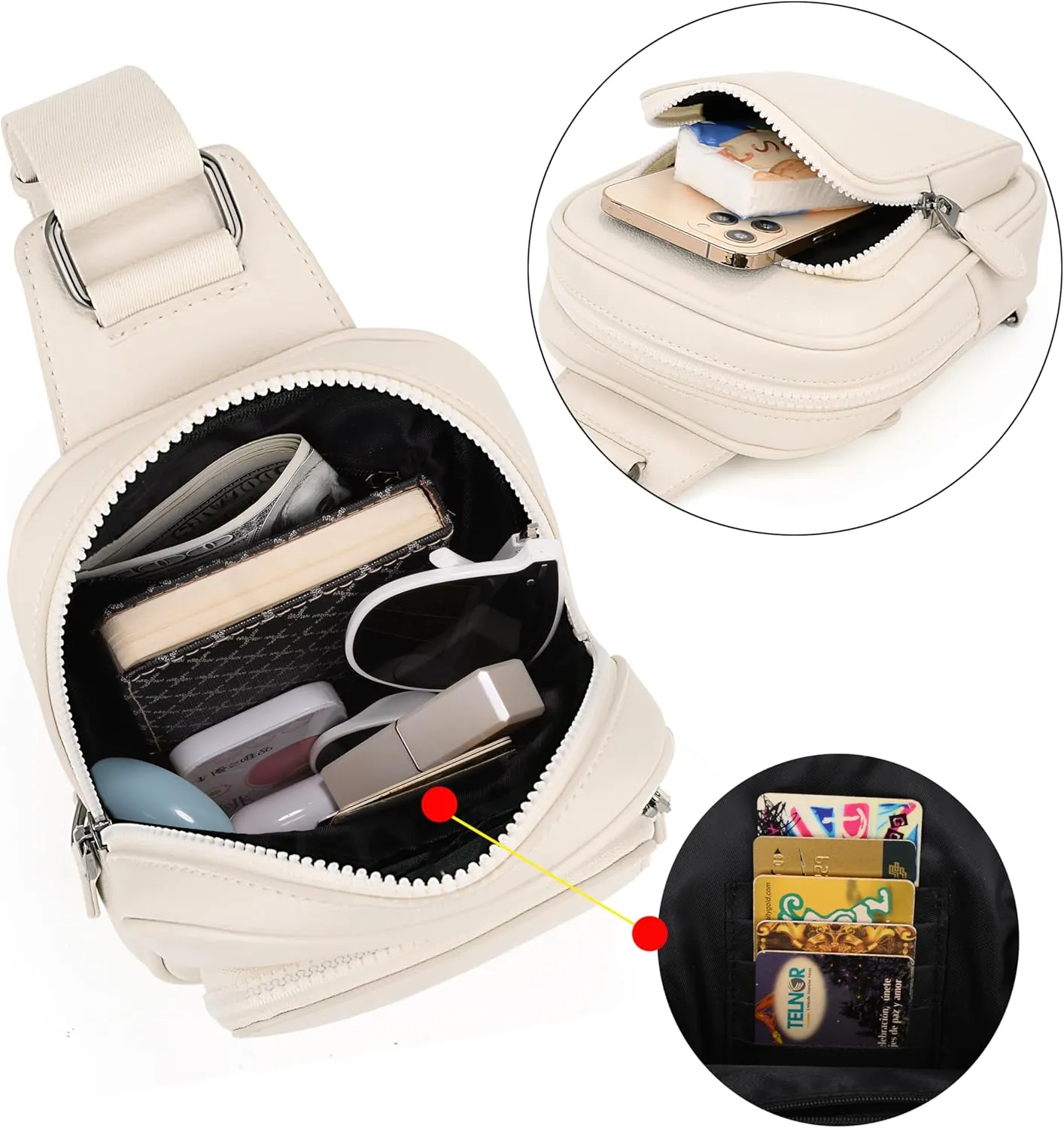 Uromee Sling Bag for Women Crossbody Purse Vegan Leather Fashion Fanny Pack Chest Bag Convertible Small Backpack