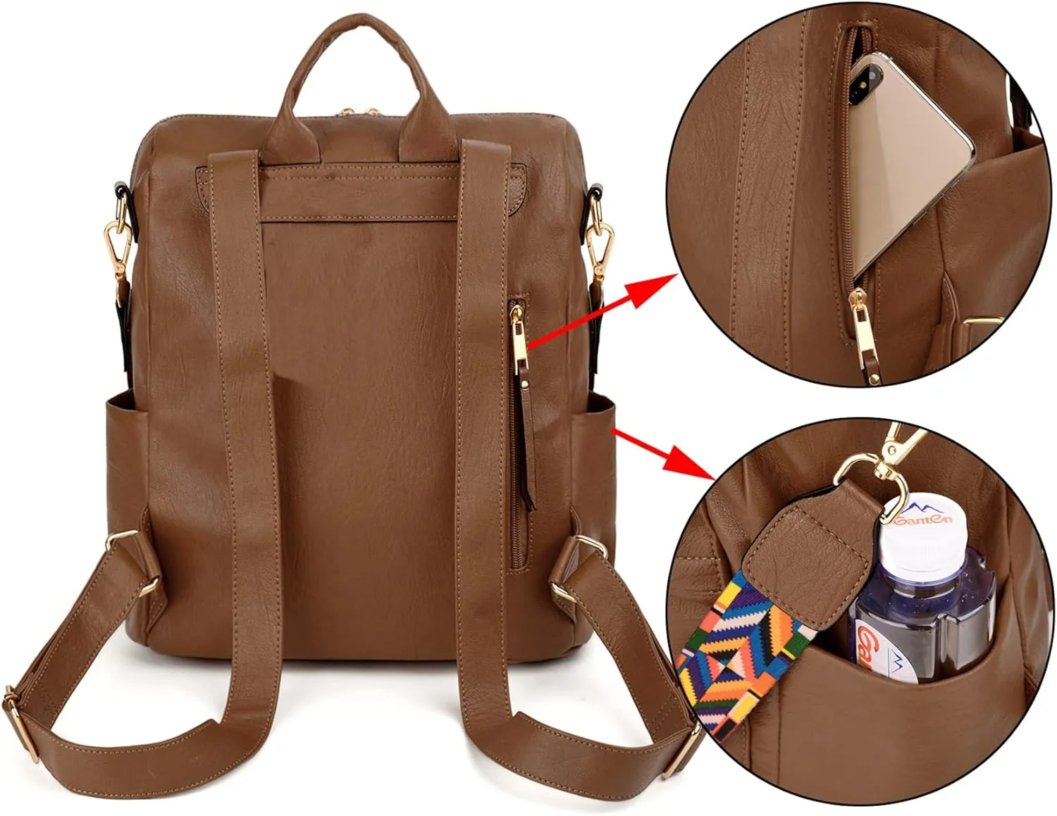 Uromee Travel Backpack Purse for Women Vegan Leather Ladies Fashion Shoulder Bag Convertible