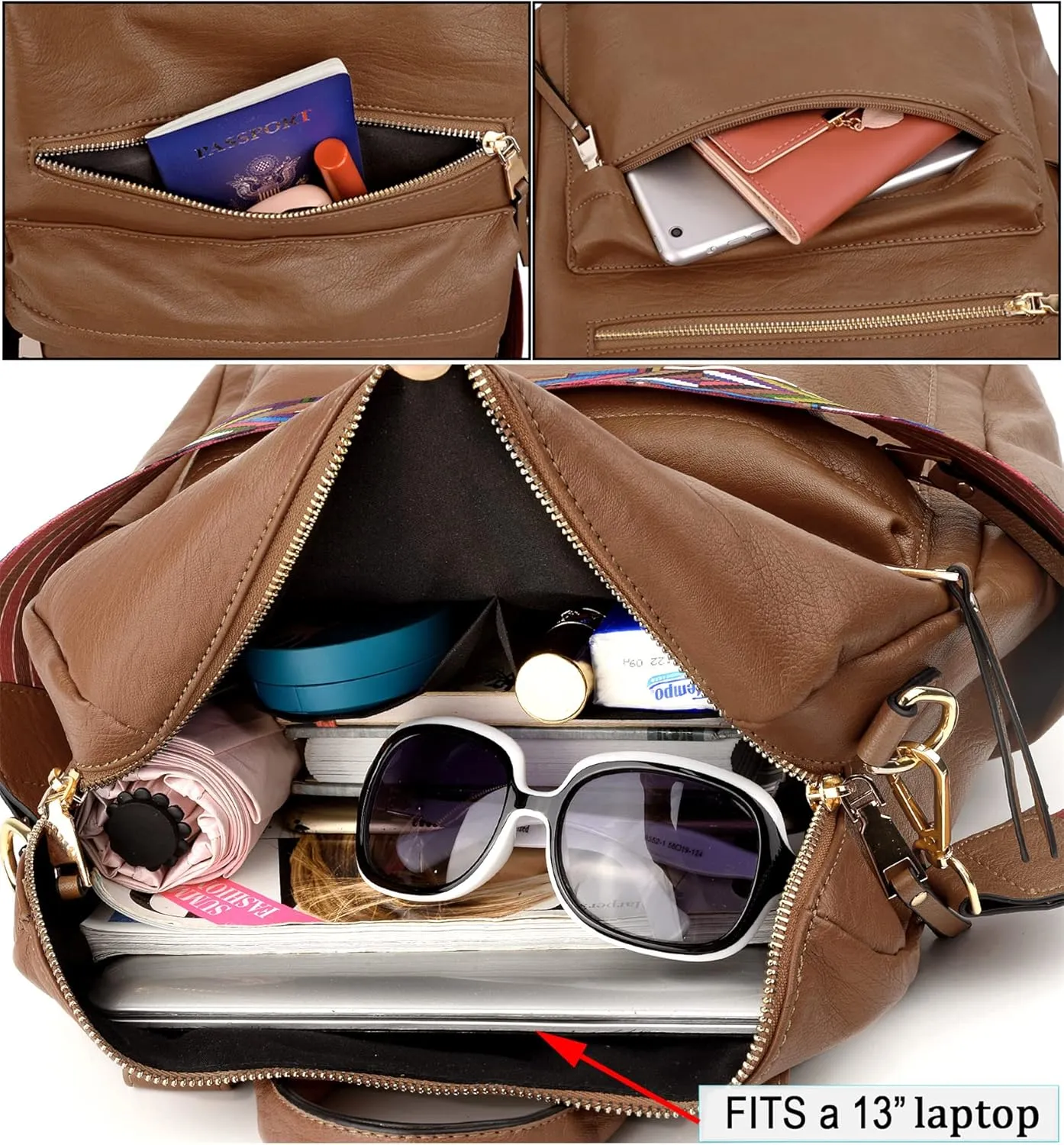 Uromee Travel Backpack Purse for Women Vegan Leather Ladies Fashion Shoulder Bag Convertible