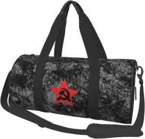 USSR Hammer and Sickle Convertible Garment Bag with Shoulder Strap, Carry on Garment Duffel Bag for Men Women - Rolling Foldable for Travel Luggage Bags (Black)