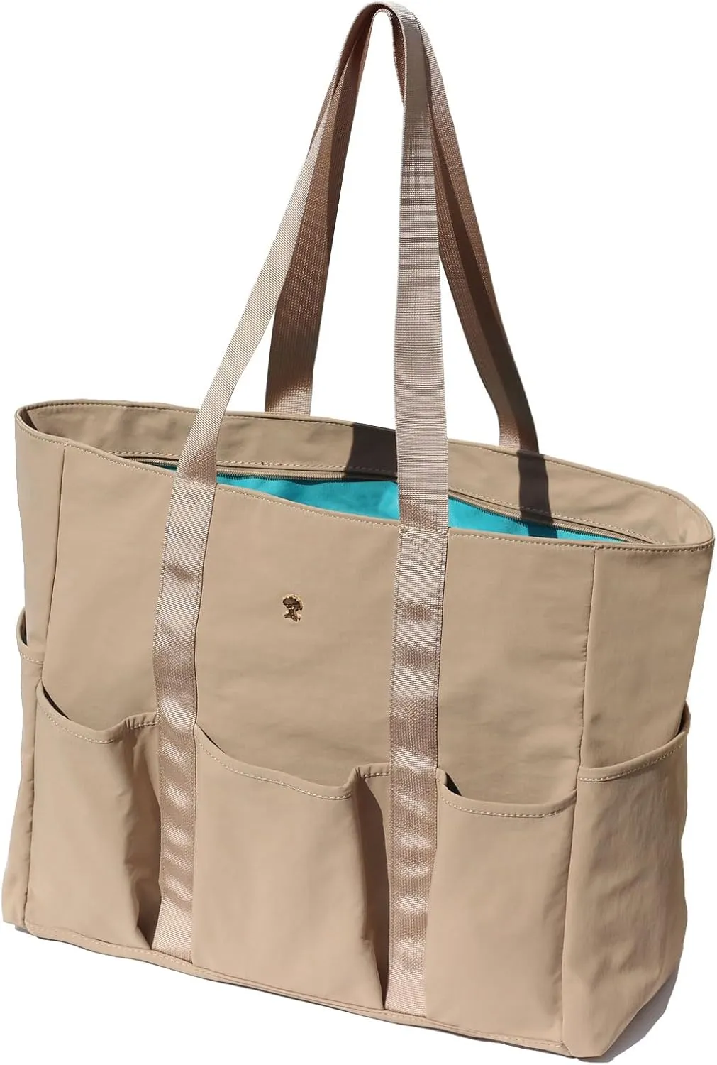 Utility Tote Bag Weekender Duffle Bag with 13 Pockets - Perfect for Travel, Work, Gym, Beach, Teachers, and Nurses (Khaki)
