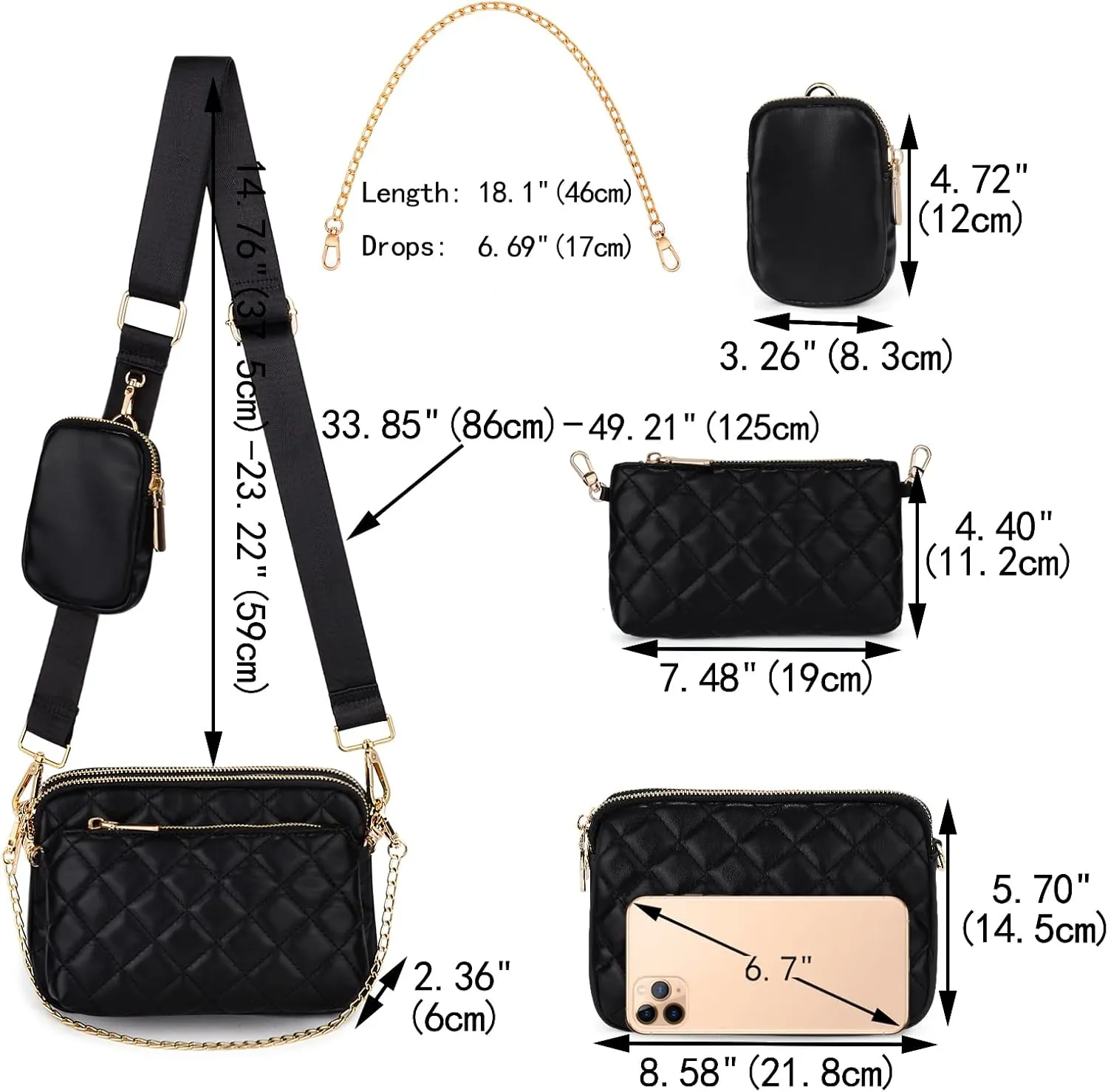 UTO Small Crossbody Bags for Women 3 in 1 Trendy Belt Purse Fashion Designer Mini Cute Sling Fanny Chest Pack