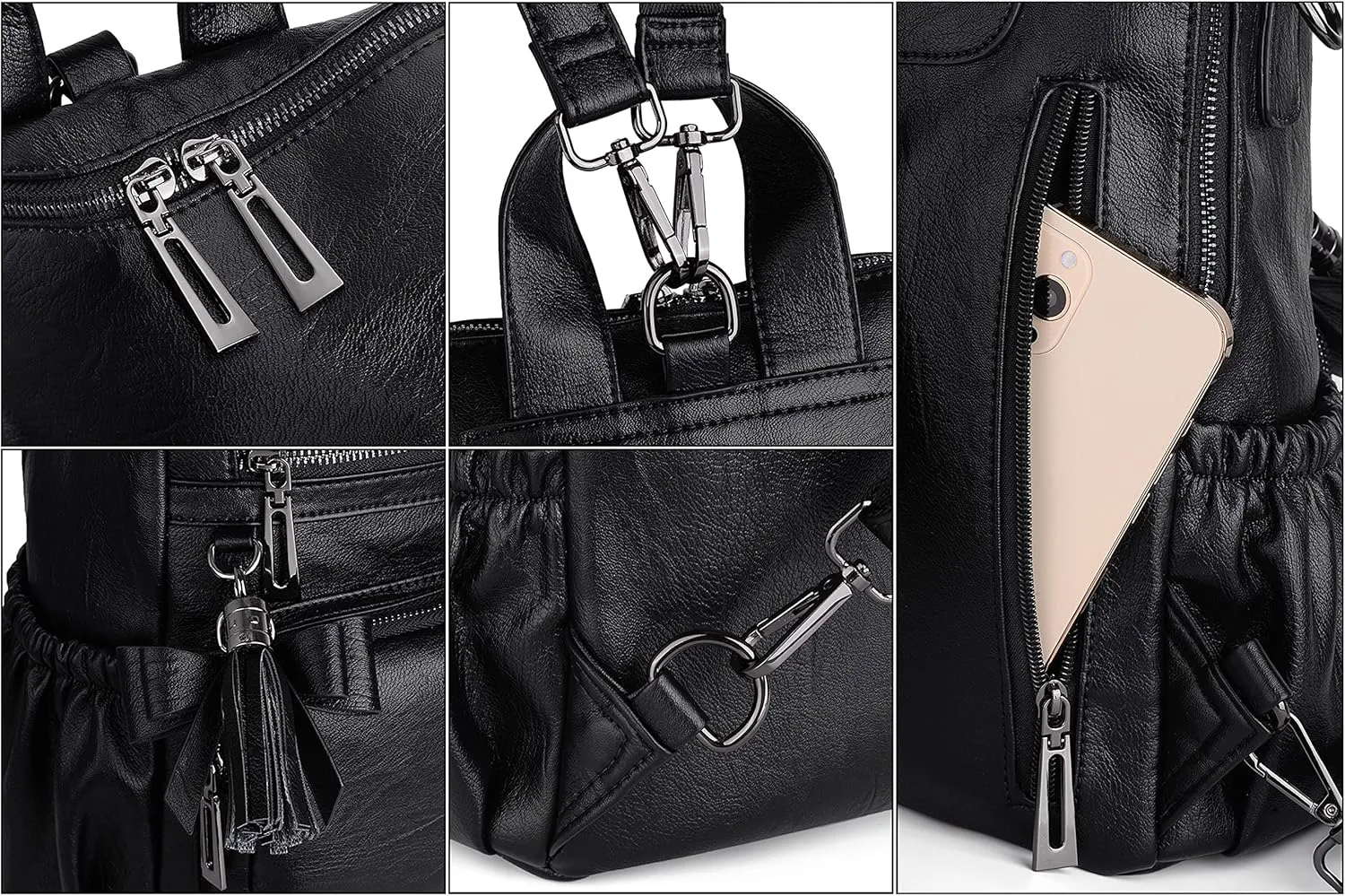 UTO Women Backpack Purse Leather Vegan Ladies Fashion Designer Rucksack Convertible Travel Shoulder Bag with Tassel