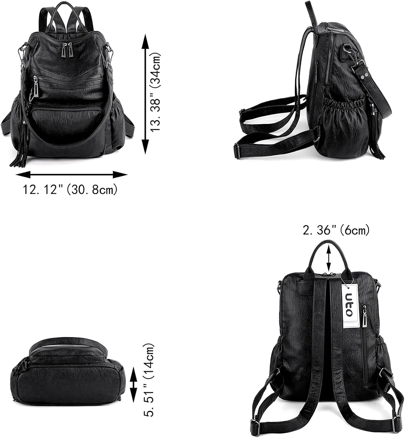 UTO Women Backpack Purse Leather Vegan Ladies Fashion Designer Rucksack Convertible Travel Shoulder Bag with Tassel