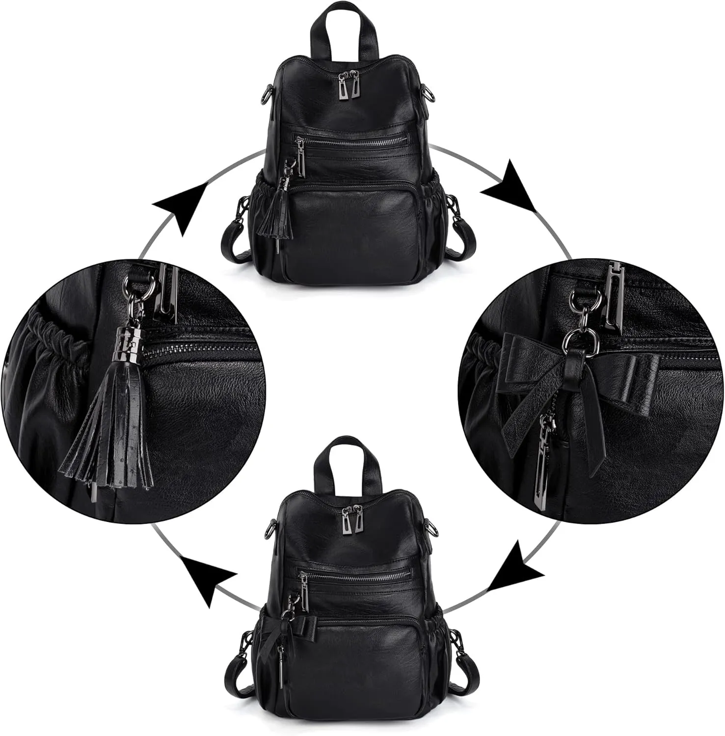 UTO Women Backpack Purse Leather Vegan Ladies Fashion Designer Rucksack Convertible Travel Shoulder Bag with Tassel