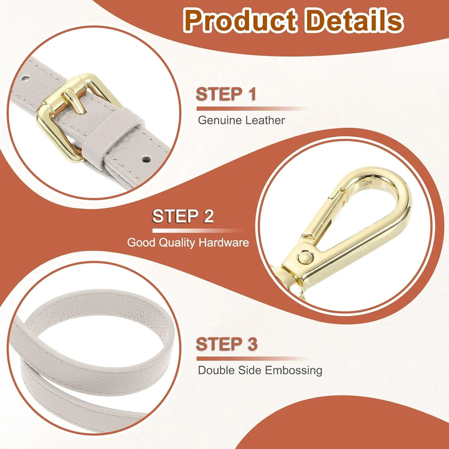uxcell Genuine Leather Purse Strap, 41.7"-51.2" Adjustable Crossbody Replacement Straps 0.6" Width for Women Handbags Shoulder Bag (Cream White, Gold Buckle)