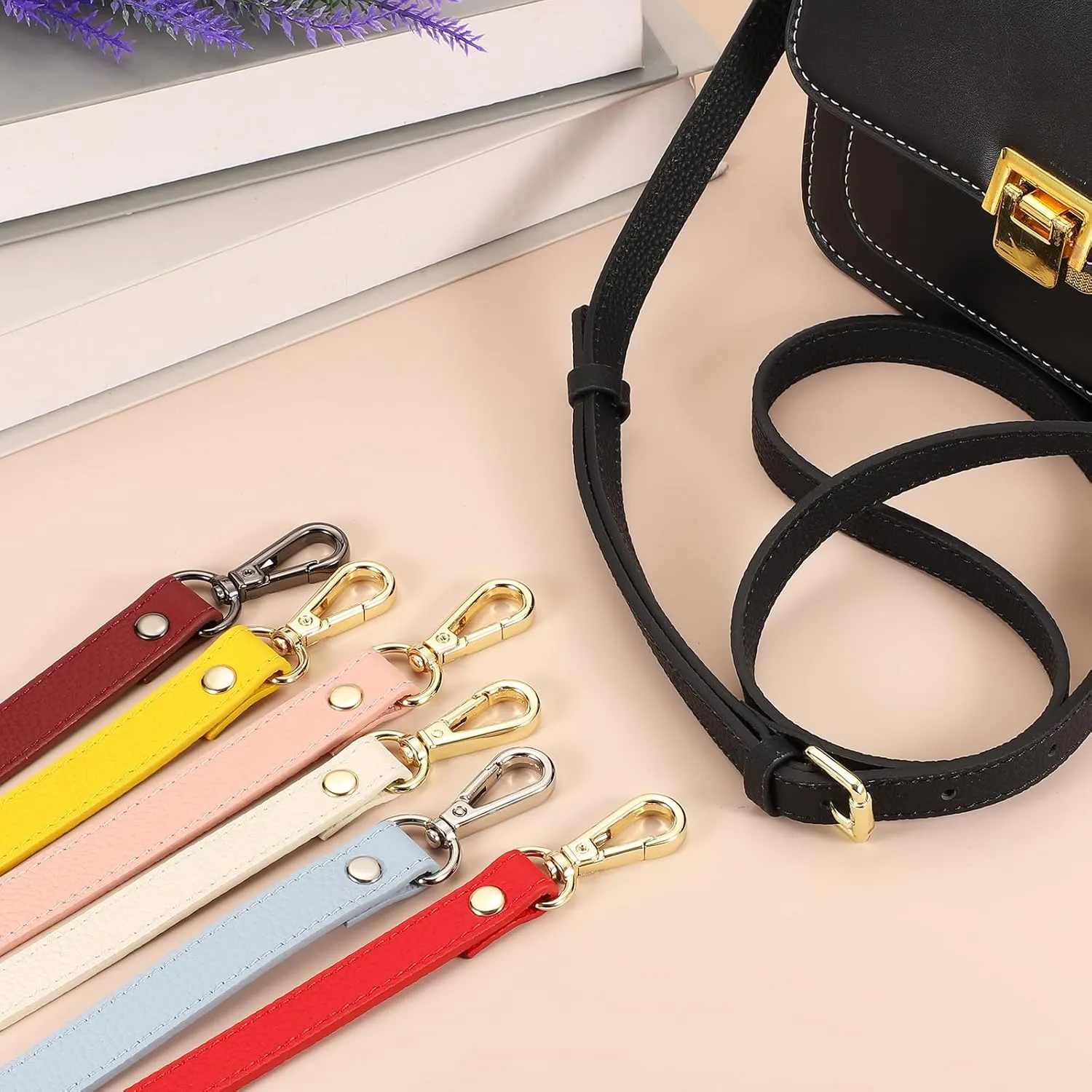 uxcell Genuine Leather Purse Strap, 41.7"-51.2" Adjustable Crossbody Replacement Straps 0.6" Width for Women Handbags Shoulder Bag (Cream White, Gold Buckle)
