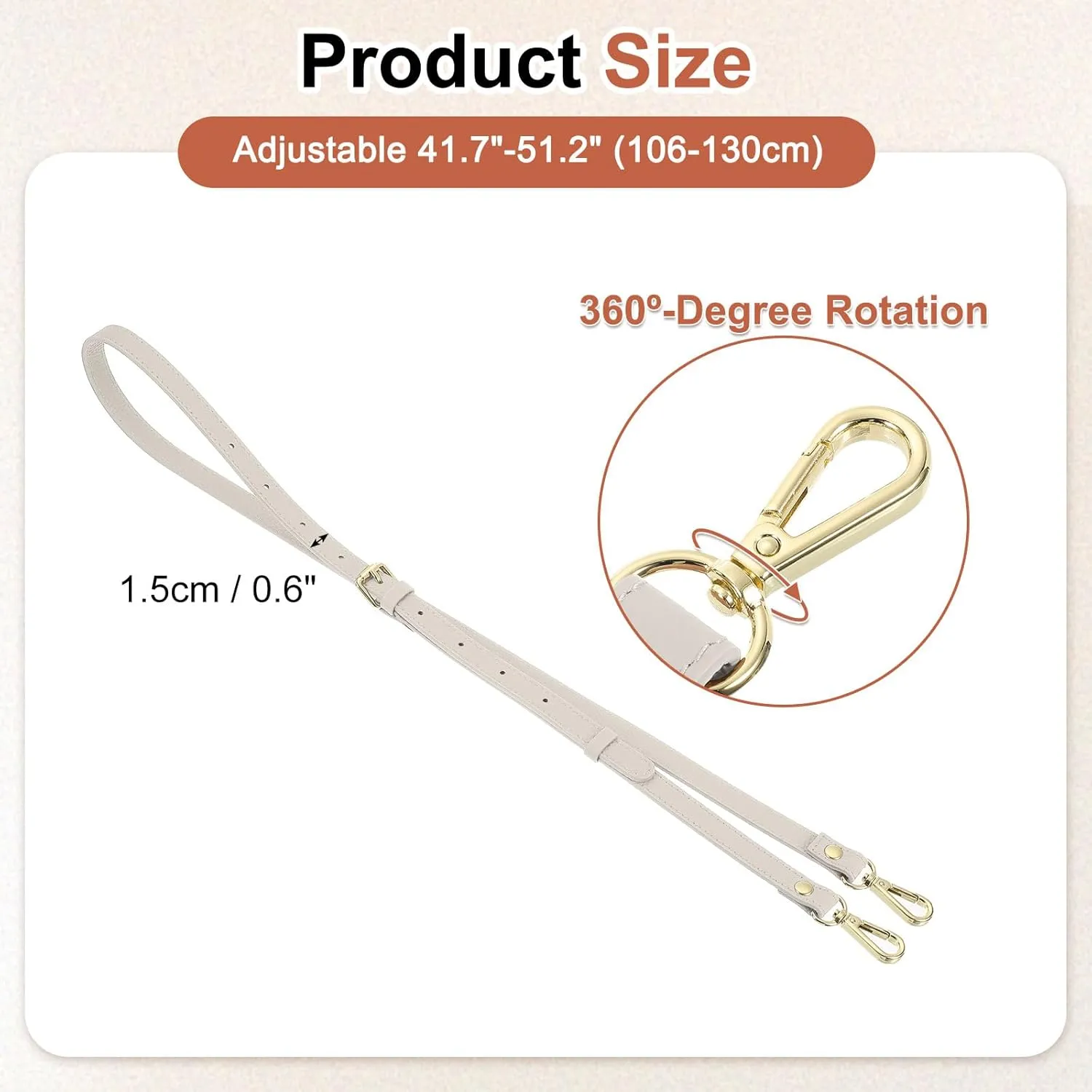 uxcell Genuine Leather Purse Strap, 41.7"-51.2" Adjustable Crossbody Replacement Straps 0.6" Width for Women Handbags Shoulder Bag (Cream White, Gold Buckle)
