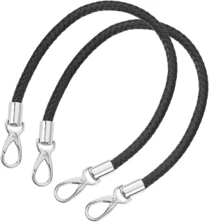 uxcell Leather Purse Strap, 2Pcs 50cm/19.69" Short Leather PU Braided Purse Replacement Handle with Metal Buckles for Underarm Bags, Handbags (Black Strap   Silver Clasp)