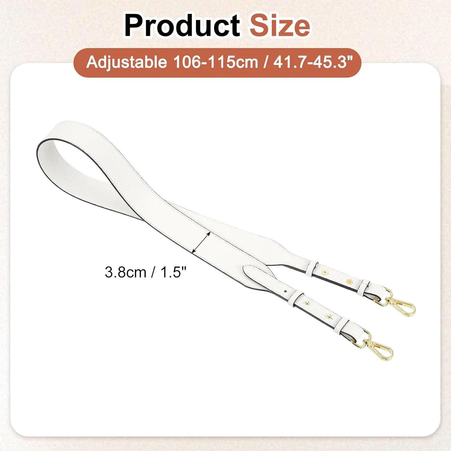 uxcell PU Leather Purse Strap, 41.7"-45.3" Adjustable Crossbody Replacement Straps 1.5" Width for Handbags, Shoulder Bag (White, Gold Clasp)