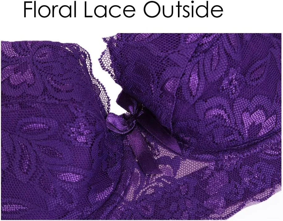 uxcell Women Full Cup Bras Breathable Comfort Floral Lace Full Coverage Non Padded Underwired Bra