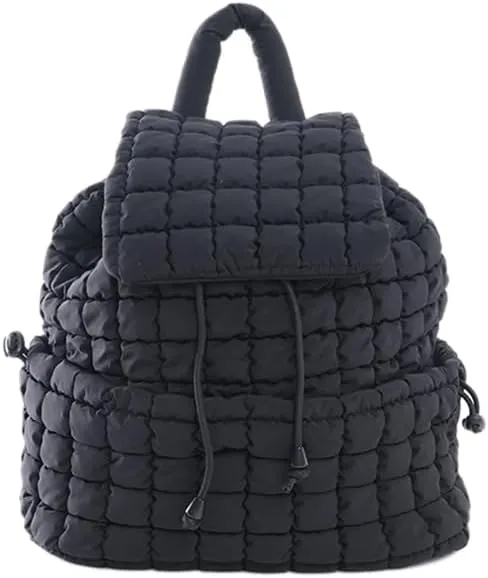 VAKAER Puffer Backpack for Women Lightweight Quilted Hiker Pack with Drawstring Padding Backpacks for Travel Gym (Black)