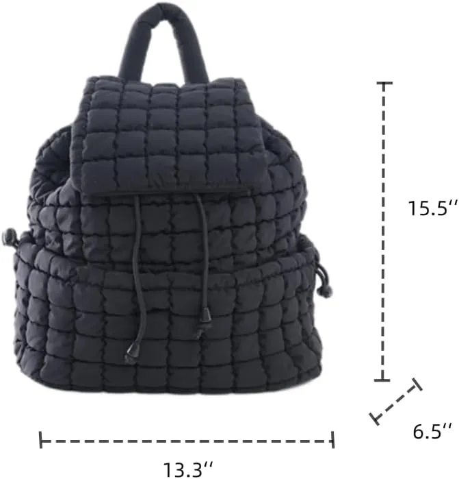VAKAER Puffer Backpack for Women Lightweight Quilted Hiker Pack with Drawstring Padding Backpacks for Travel Gym (Black)