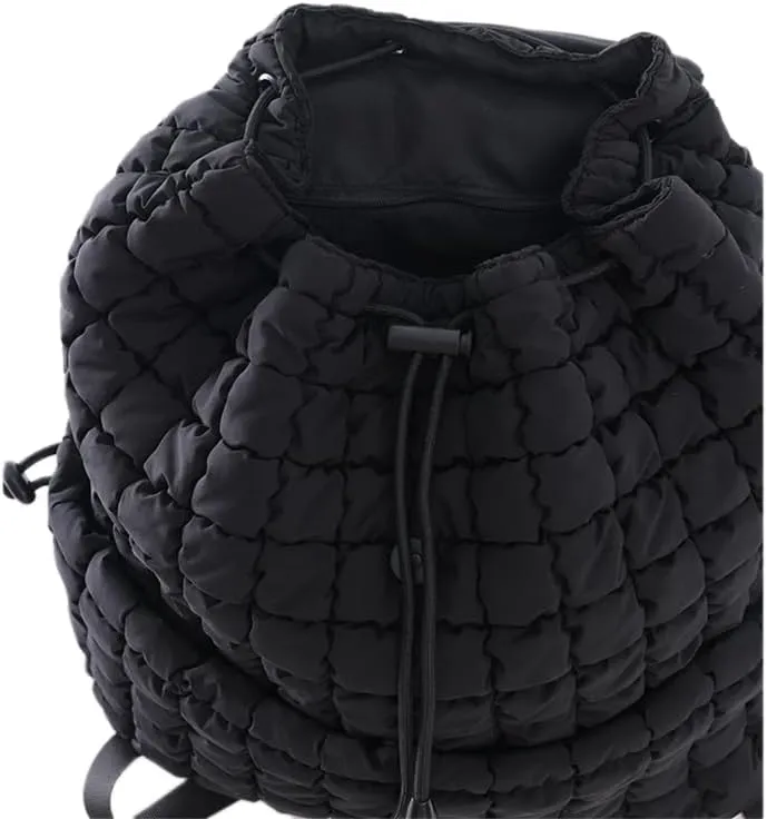 VAKAER Puffer Backpack for Women Lightweight Quilted Hiker Pack with Drawstring Padding Backpacks for Travel Gym (Black)