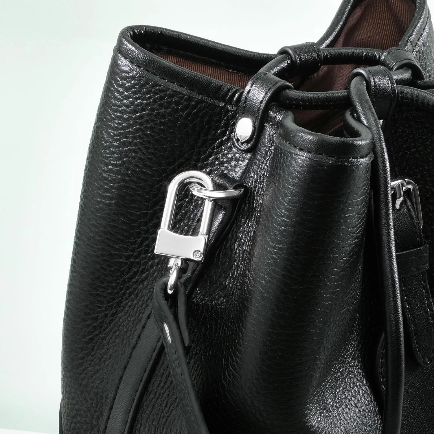 VanEnjoy 26 Inch Full Grain Leather Replacement Hand Strap for Handbag Shoulder Bag Purse(Black-Silver Metal)