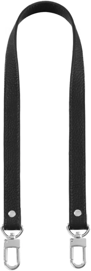 VanEnjoy 26 Inch Full Grain Leather Replacement Hand Strap for Handbag Shoulder Bag Purse(Black-Silver Metal)