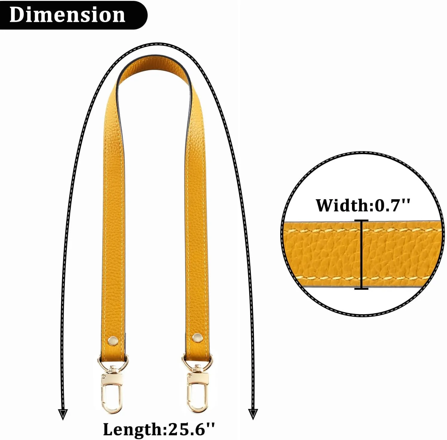 VanEnjoy 26 Inch Full Grain Leather Replacement Hand Strap for Handbag Shoulder Bag Purse(Yellow)