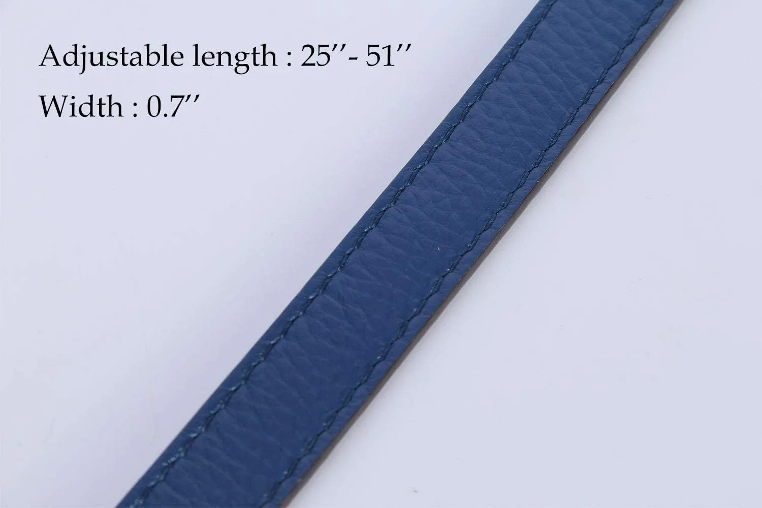 VanEnjoy Full Grain Leather Adjustable Crossbody Straps Replacement - 0.7” Wide, 25”-51” Long (Blue-Silver Buckles)