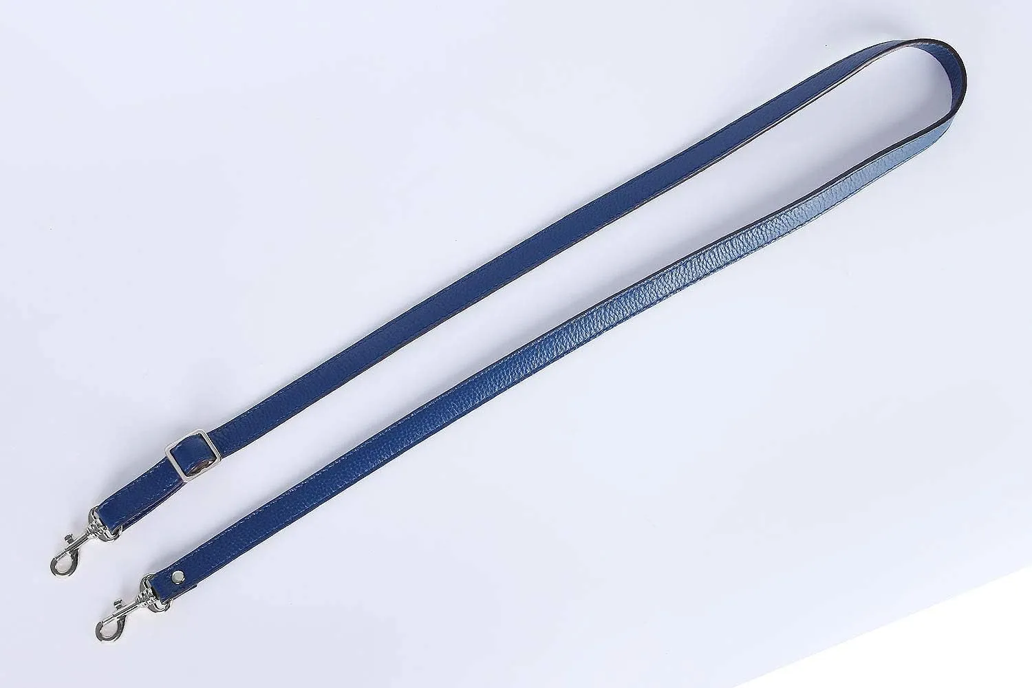 VanEnjoy Full Grain Leather Adjustable Crossbody Straps Replacement - 0.7” Wide, 25”-51” Long (Blue-Silver Buckles)