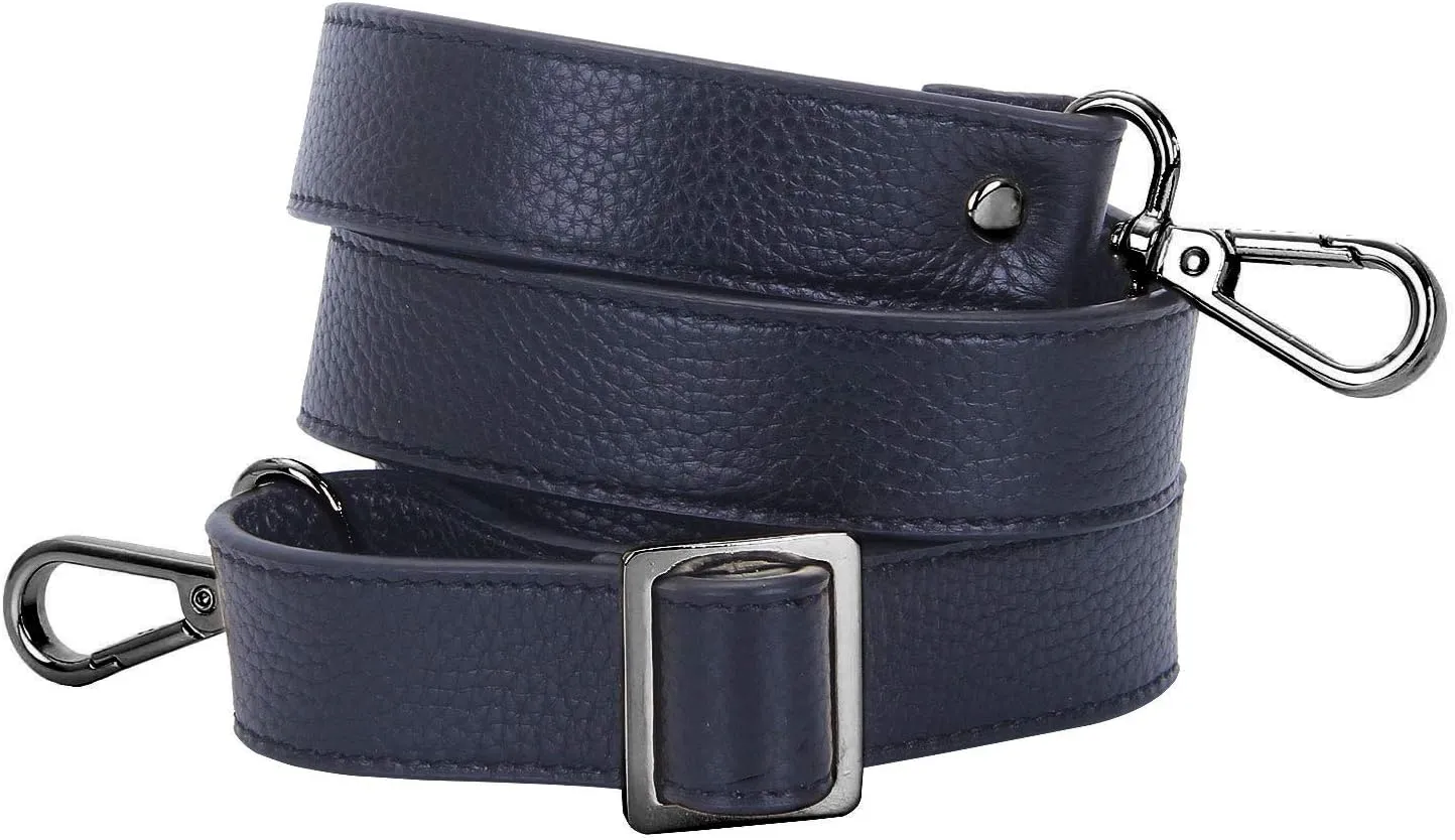 VanEnjoy Full Grain Leather Adjustable Replacement Strap Cross Body Bag Purse,1 inch wide(Black-Grey Buckles)