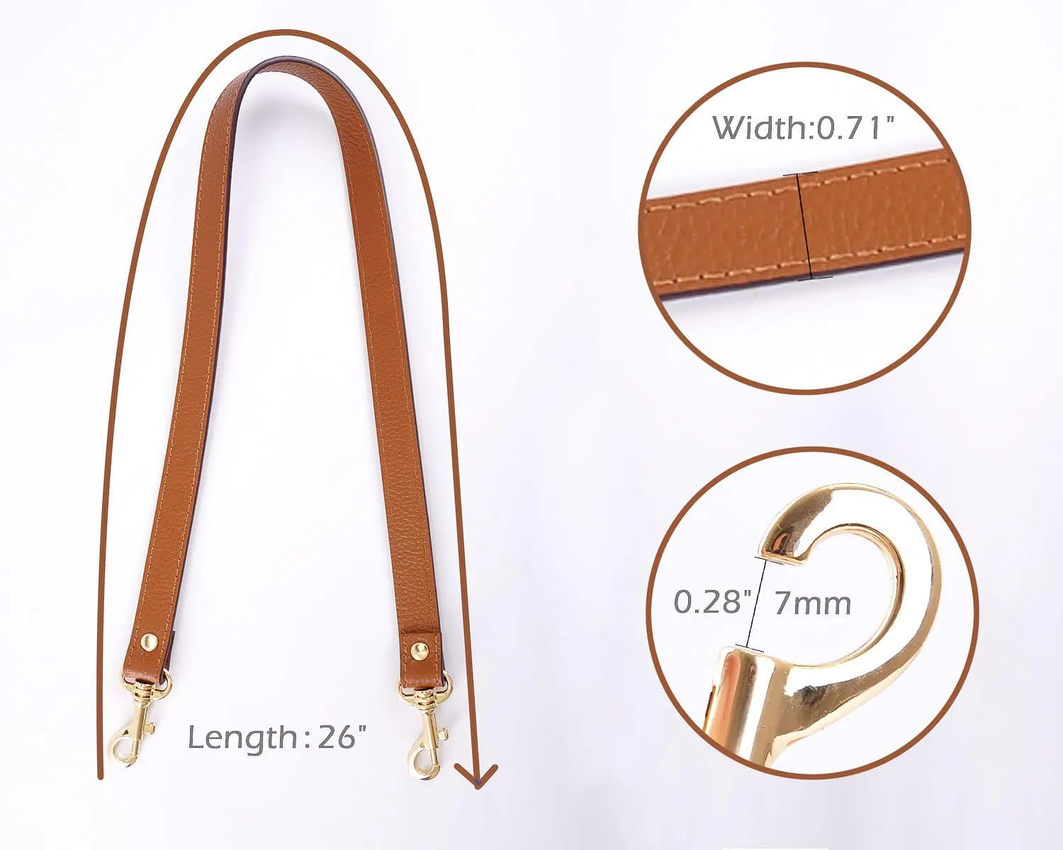 VanEnjoy Pair Full Grain Leather Replacement Strap For Handbags Purse Bags-26“Long,0.71" Wide