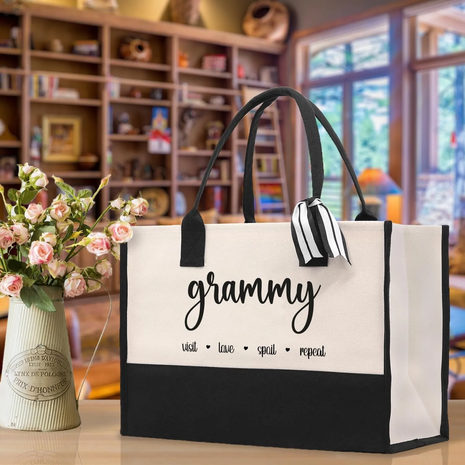 VANESSA ROSELLA Grandma's Getaway Cotton Canvas Tote Bag Grandma Gift Bag Shopping Bag
