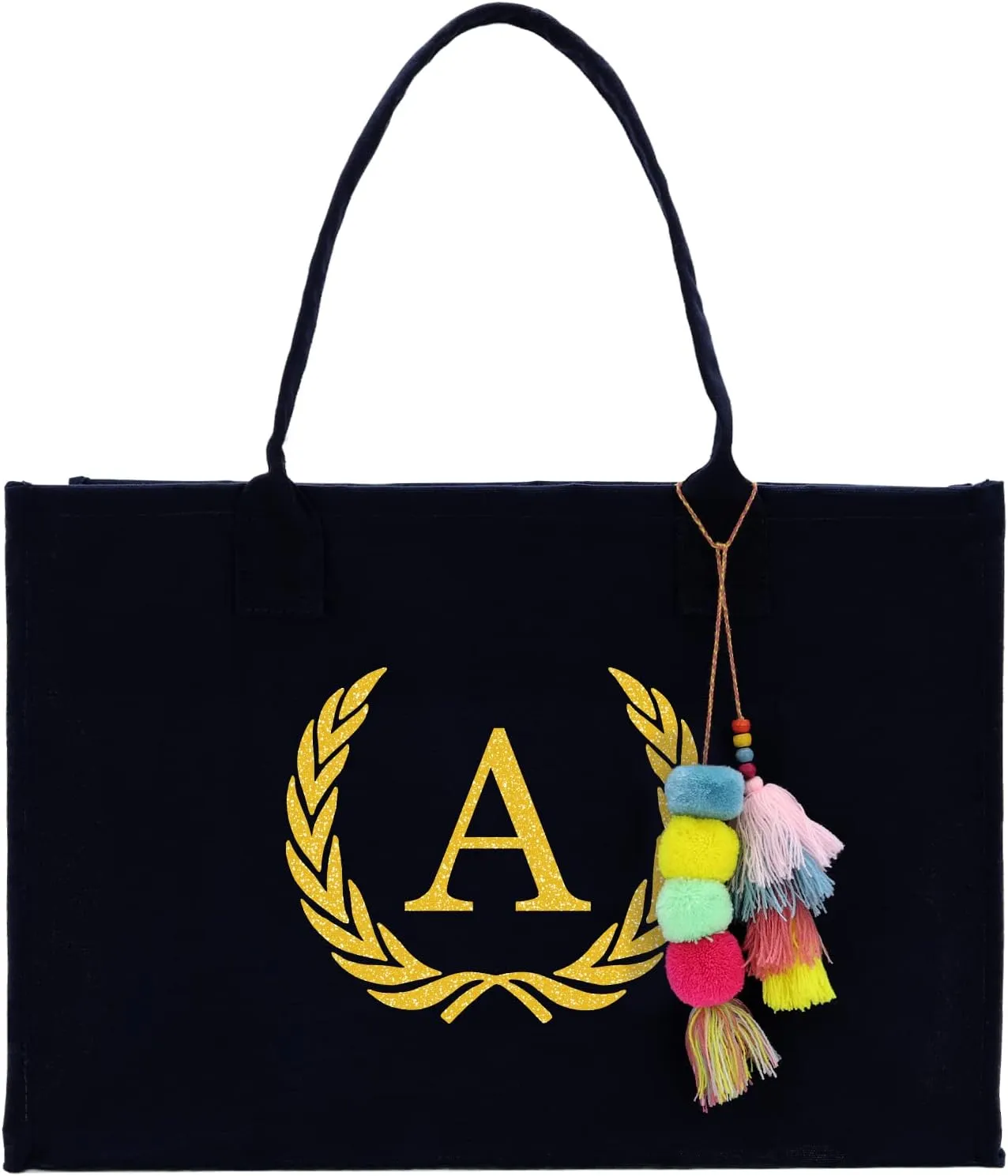 VANESSA ROSELLA Premium Quality Personalized Gift Monogram Initial 100% Cotton Chic Tote Bag for Women - Black