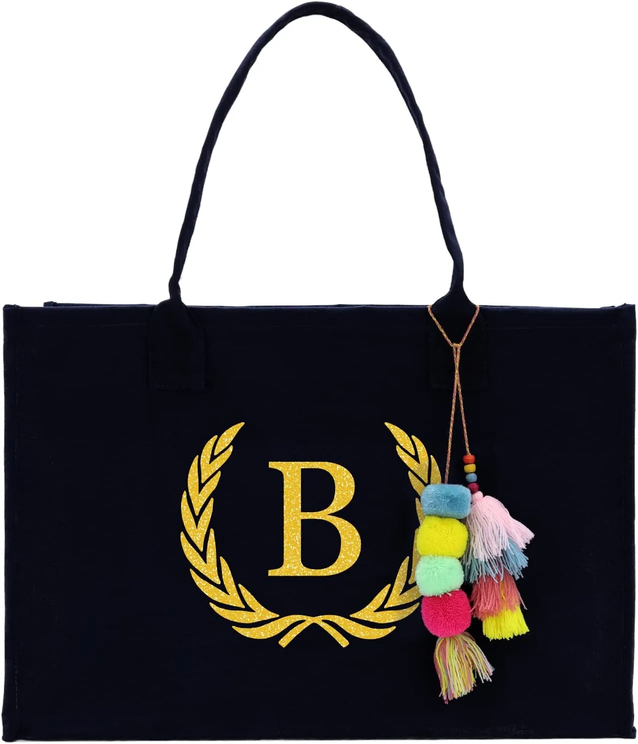 VANESSA ROSELLA Premium Quality Personalized Gift Monogram Initial 100% Cotton Chic Tote Bag for Women - Black
