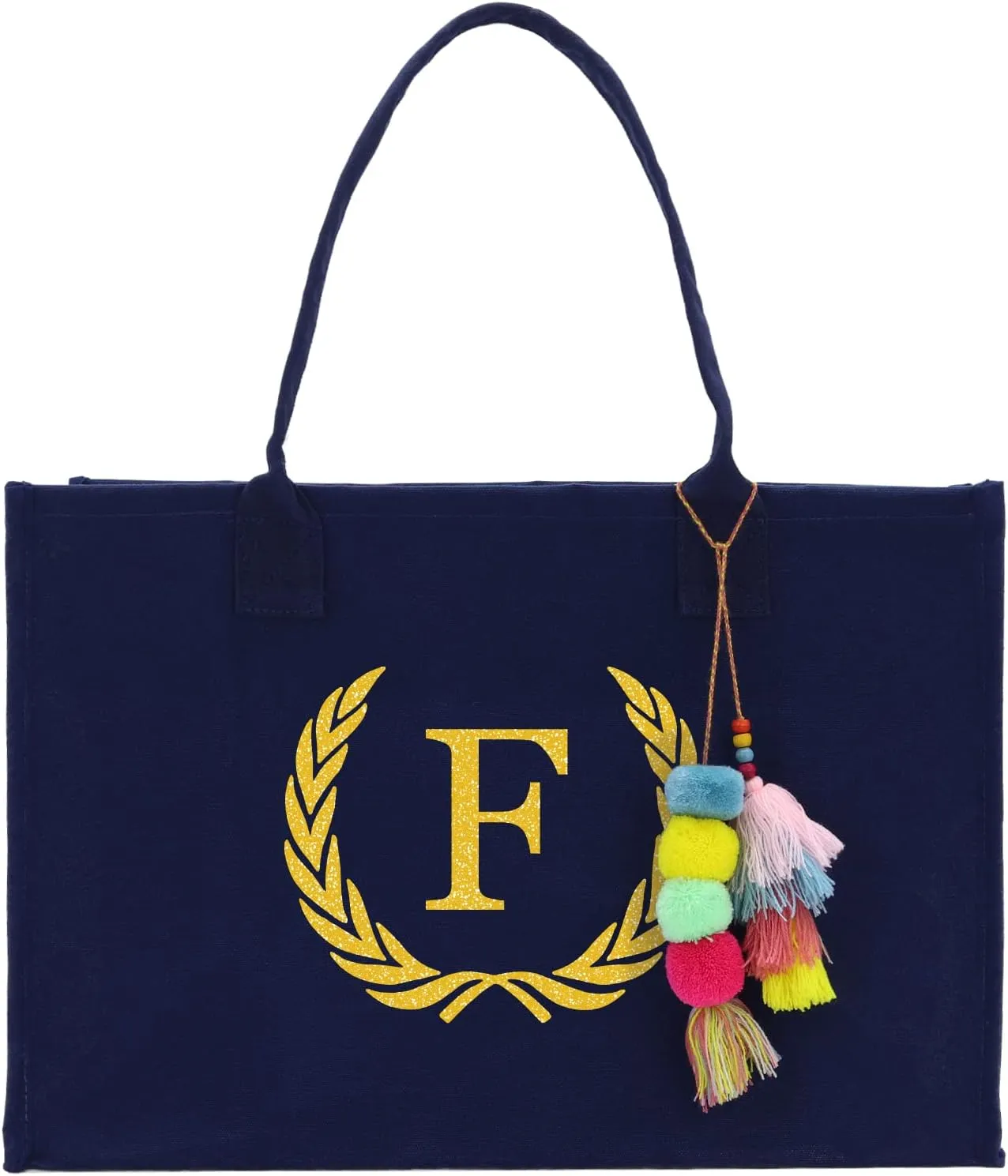 VANESSA ROSELLA Premium Quality Personalized Gift Monogram Initial 100% Cotton Chic Tote Bag for Women - Navy