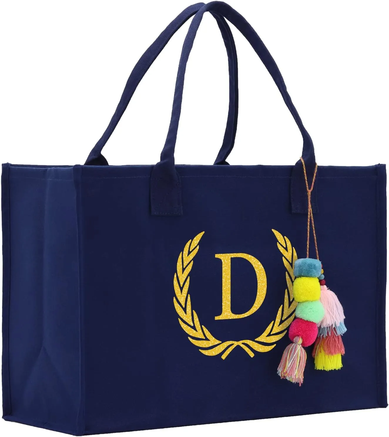 VANESSA ROSELLA Premium Quality Personalized Gift Monogram Initial 100% Cotton Chic Tote Bag for Women - Navy