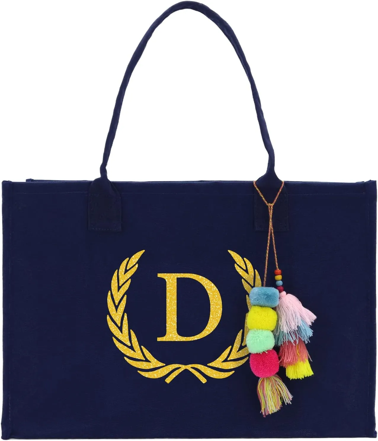 VANESSA ROSELLA Premium Quality Personalized Gift Monogram Initial 100% Cotton Chic Tote Bag for Women - Navy