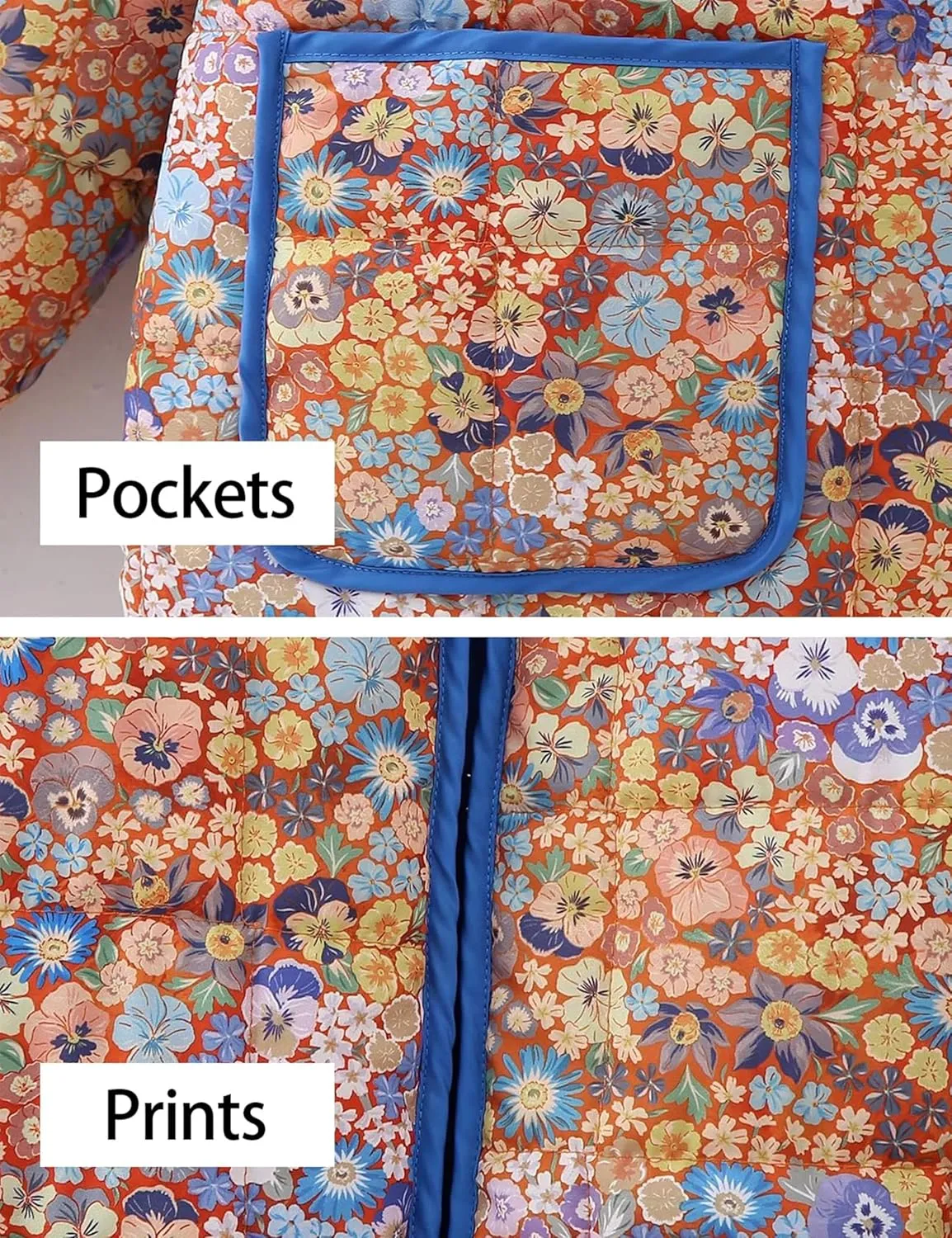 VAOYIU Women's Cropped Puffer Jacket Vintage Cardigan Floral Printed Lightweight Open Front Padded Quilted Coats