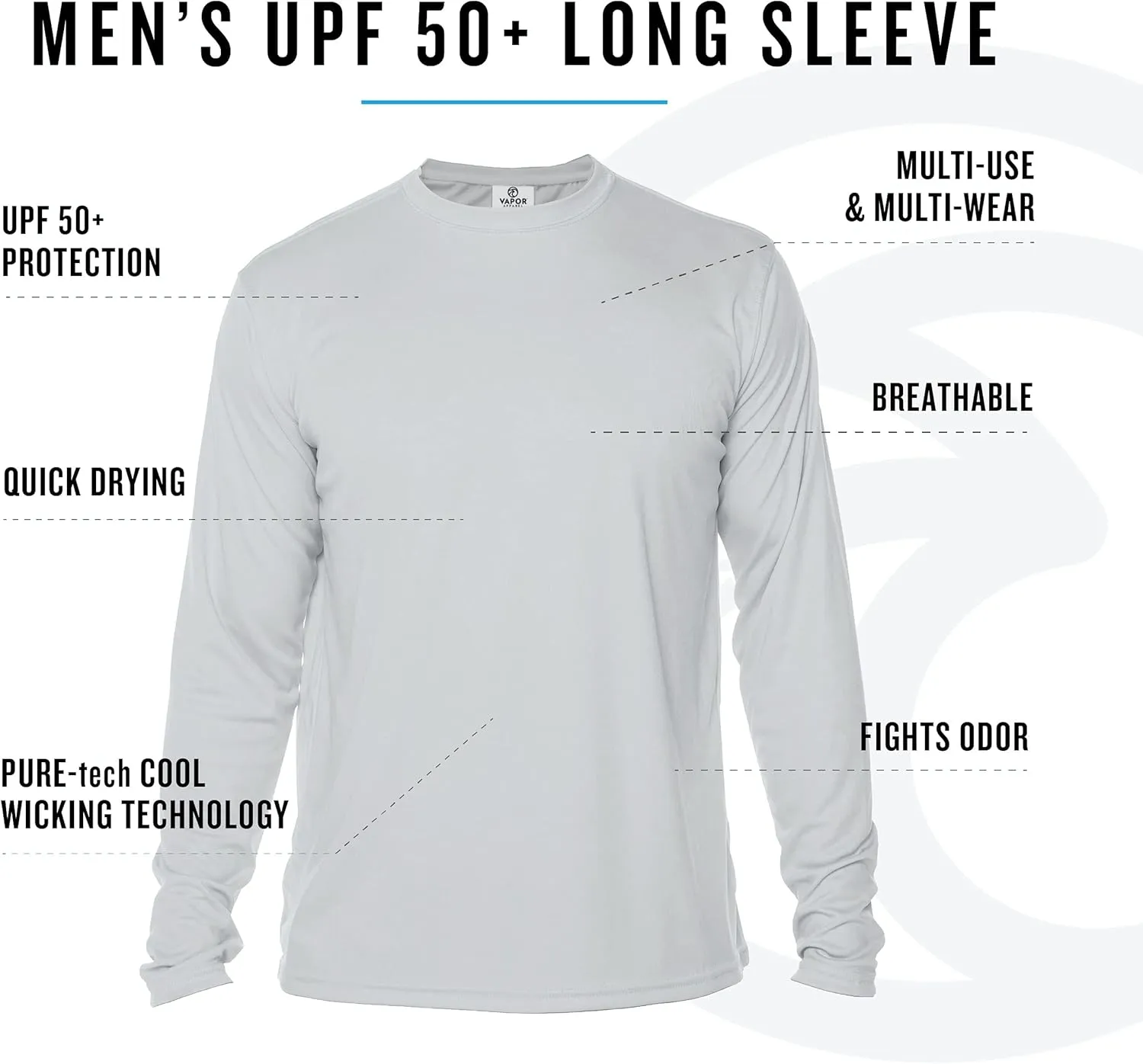 Vapor Apparel Men's Outdoor UPF 50  Long Sleeve T-Shirt, UV Sun Protection for Fishing, Running, Hiking, Swimming