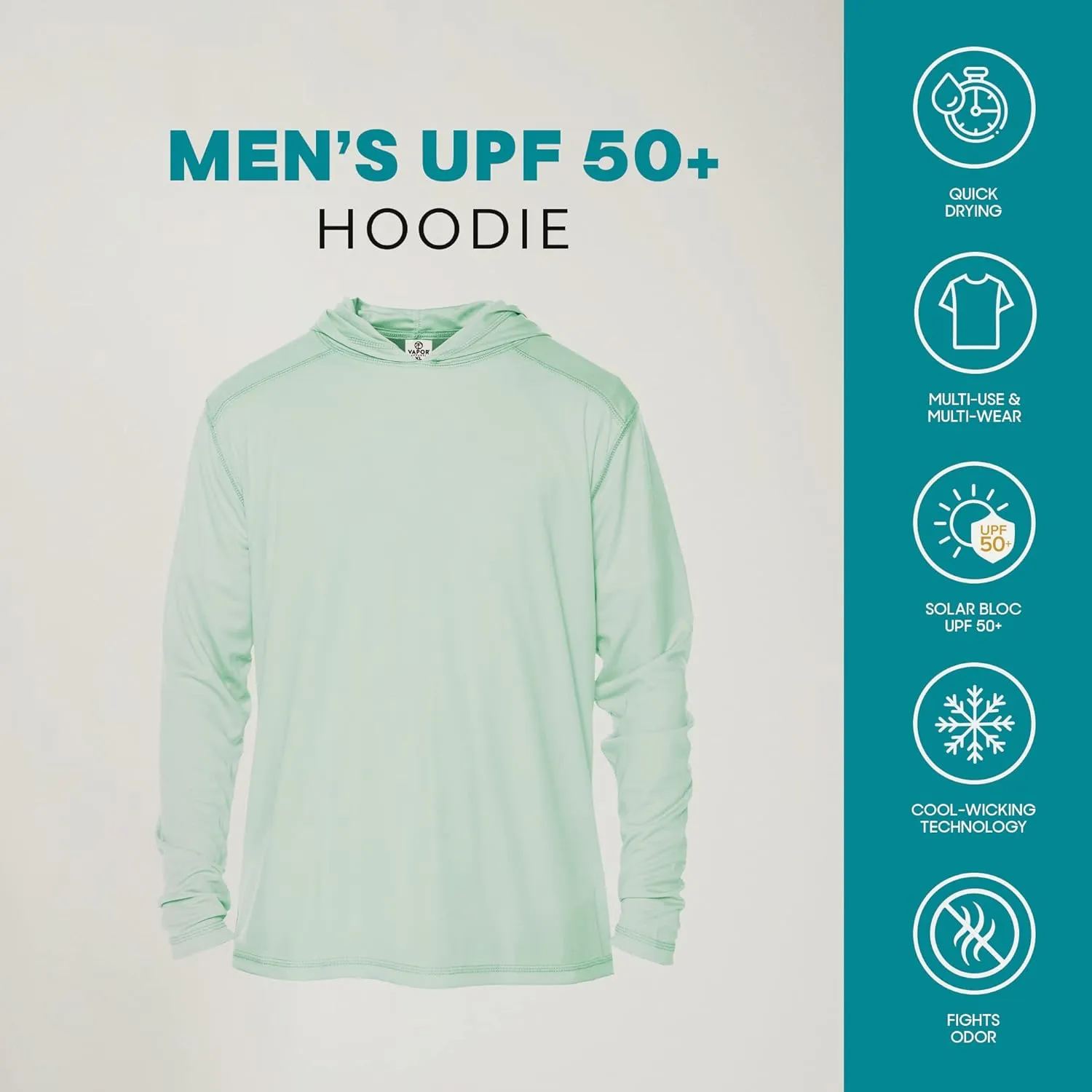 Vapor Apparel Men’s UPF 50  UV Sun Protection Long Sleeve Performance Hoodie for Sports and Outdoor Lifestyle