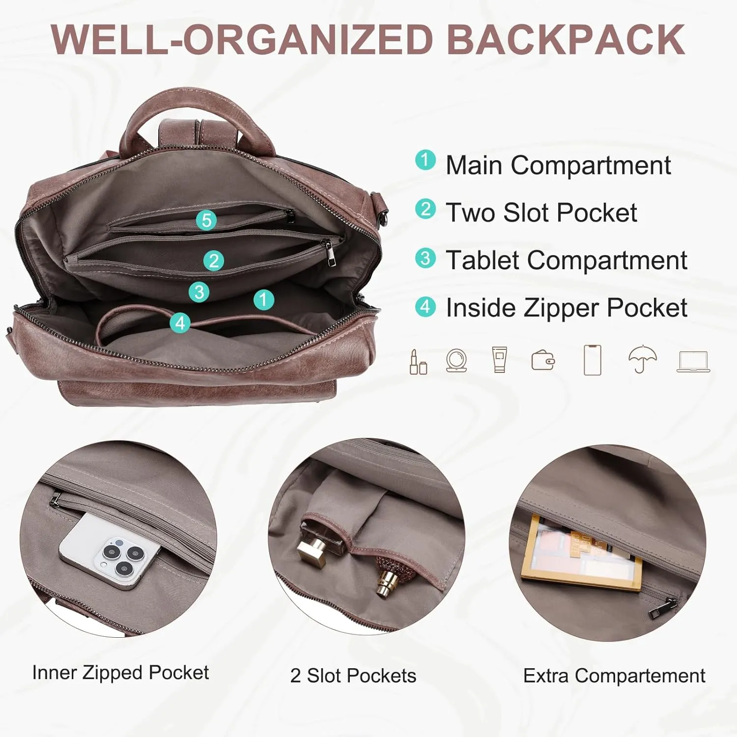 VASCHY Backpack Purse for Women, Large Vegan Leather Backpack Purse with Wallet Pouch Set Convertible Handbag for Ladies Guitar Strap Pink
