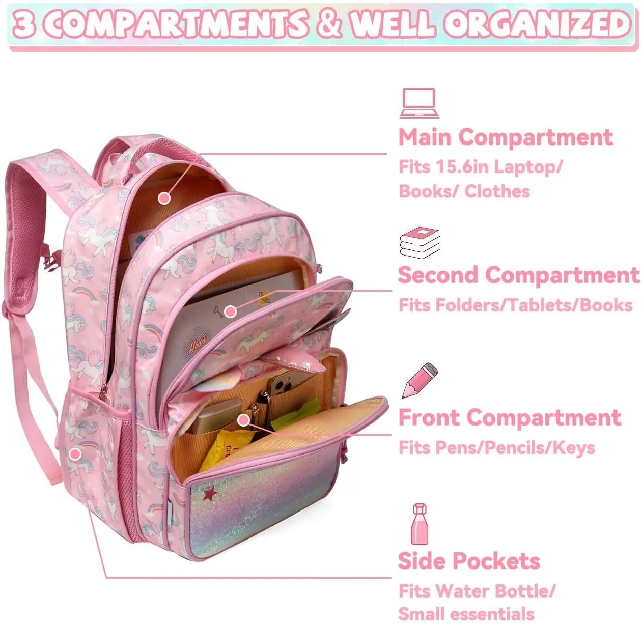 VASCHY Kids backpacks, 16in Water Resistant Boys Girls Backpack for Preschool/Primary/Elementary School Bookbag
