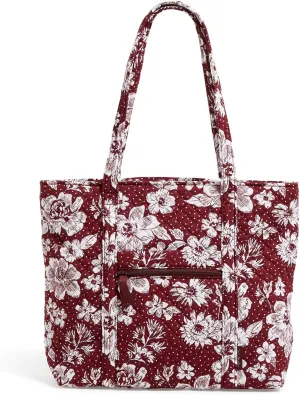 Vera Bradley Cotton Collegiate Vera Tote Bag (Multiple Teams Available), Maroon/White Rain Garden